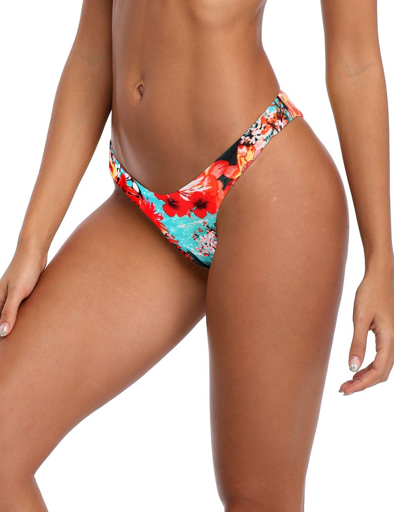 RELLECIGA Women's Blue Floral Cheeky Brazilian Cut Bikini Bottom Size Large - Image 3